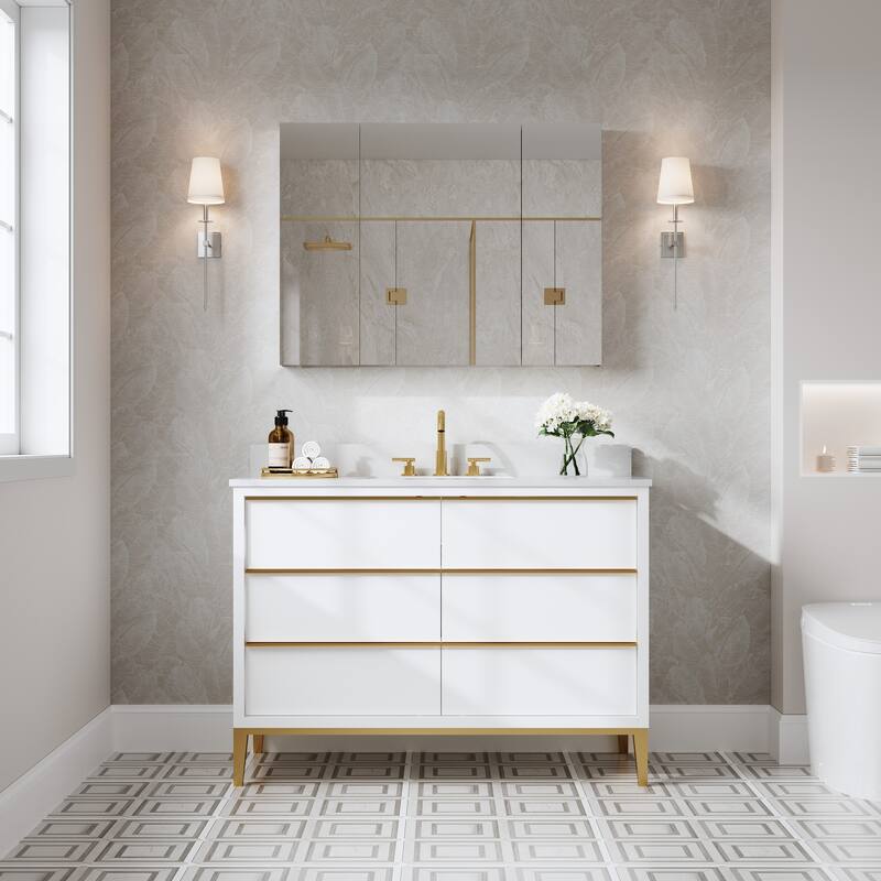 Recessed or Surface Wall Mount Bathroom Medicine Cabinet With Adjustable Glass Shelves