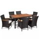 vidaXL Acacia Wood Outdoor Dining Set 5 Pieces Poly Rattan Wicker Table Chair - Thumbnail 1