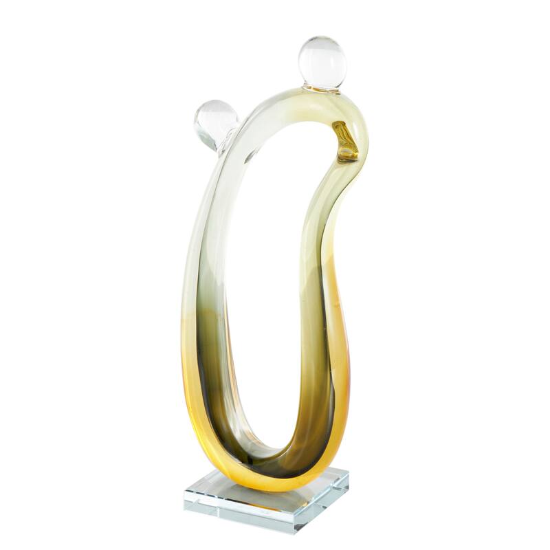 Orange Glass Curved Cutout Ombre Abstract Decorative Sculpture with 2 Small Orbs