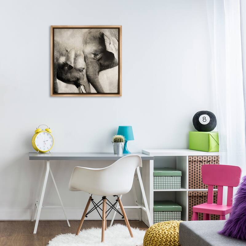 Stupell Elephant & Baby Hug Framed Floater Canvas Wall Art Design By CAD Designs