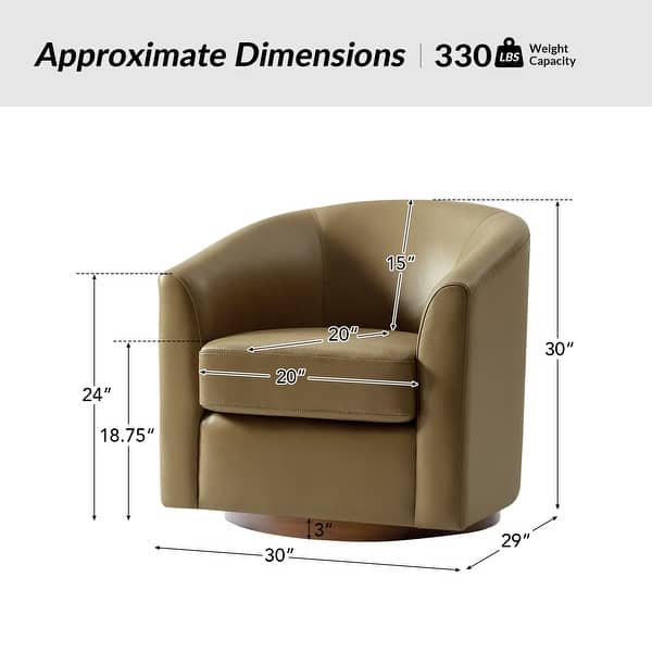 dimension image slide 0 of 6, HULALA HOME Althea Modern Genuine Leather Swivel Barrel Chair with Solid Wood Base