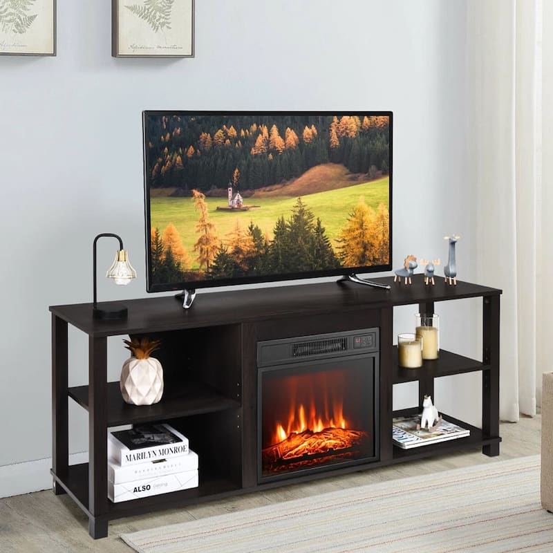 2-Tier TV Stand & Electric Fireplace Heater Home Cabinet for 65" TV - 58 inches