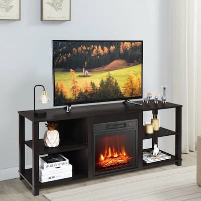 2-Tier TV Stand & Electric Fireplace Heater Home Cabinet for 65" TV - 58 inches
