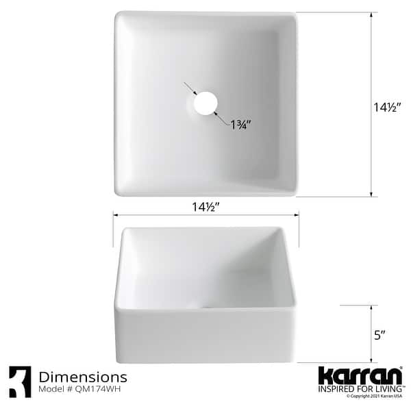 Karran Quattro Vibrant Matte White Acrylic 15 in. Square Bathroom Vessel Sink