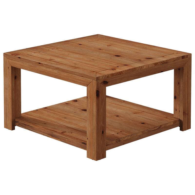 Solid Wood Coffee Table, 2-Tier Open Storage Shelf Living Room Center Cocktail Accent Table