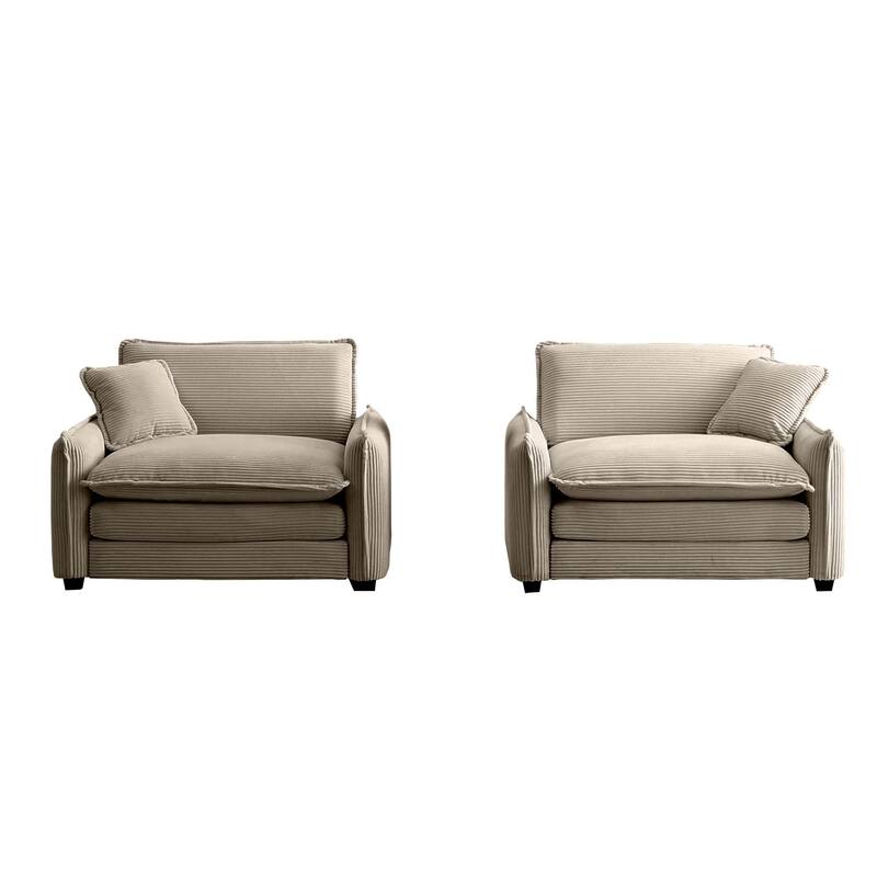 Ergonomic Corduroy Single Deep Seat Sofa Chair, (Set of 2)