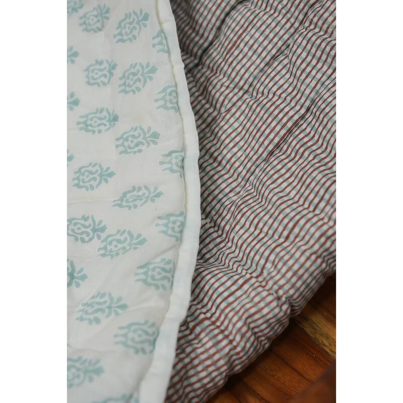 Fabdivine Hand Block Print Luxurious Cotton Quilt - Floral Patterned Umbrella, Reversible Artisan Bedspread for Bedroom Décor