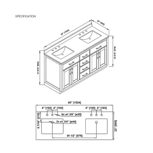 dimension image slide 2 of 14, OVE Bailey Bathroom Vanity with Power Bar