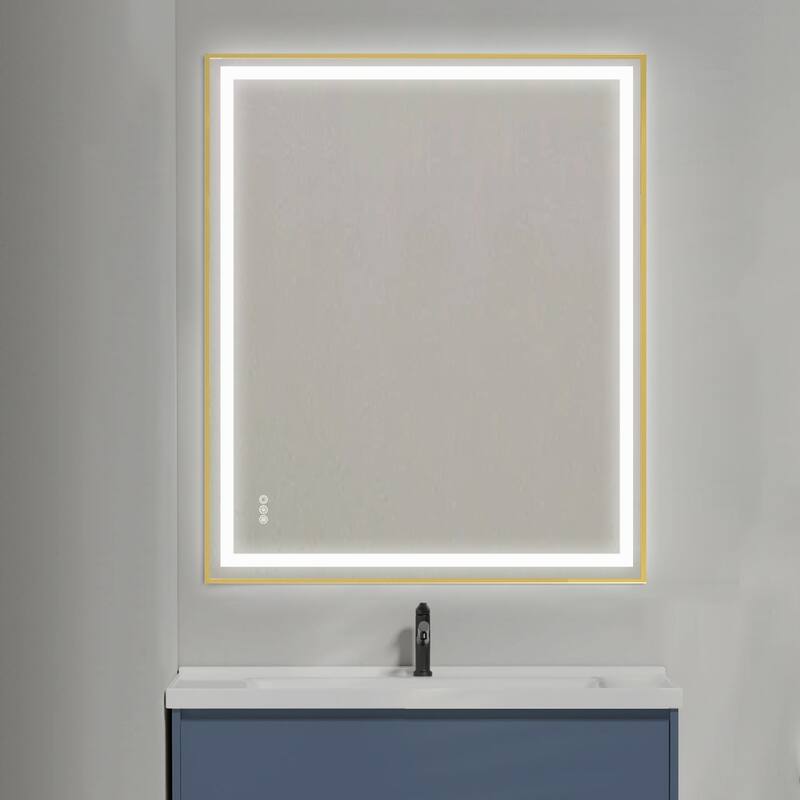 Topcraft Gold Framed Tempered Glass Mirror with Dual LED Strip Lighting