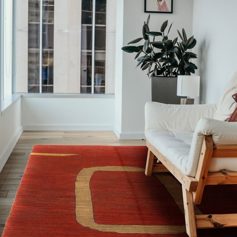ECARPETGALLERY Flat-Weave Natural Red Wool Tapestry Kilim - 4'11 x 6'6