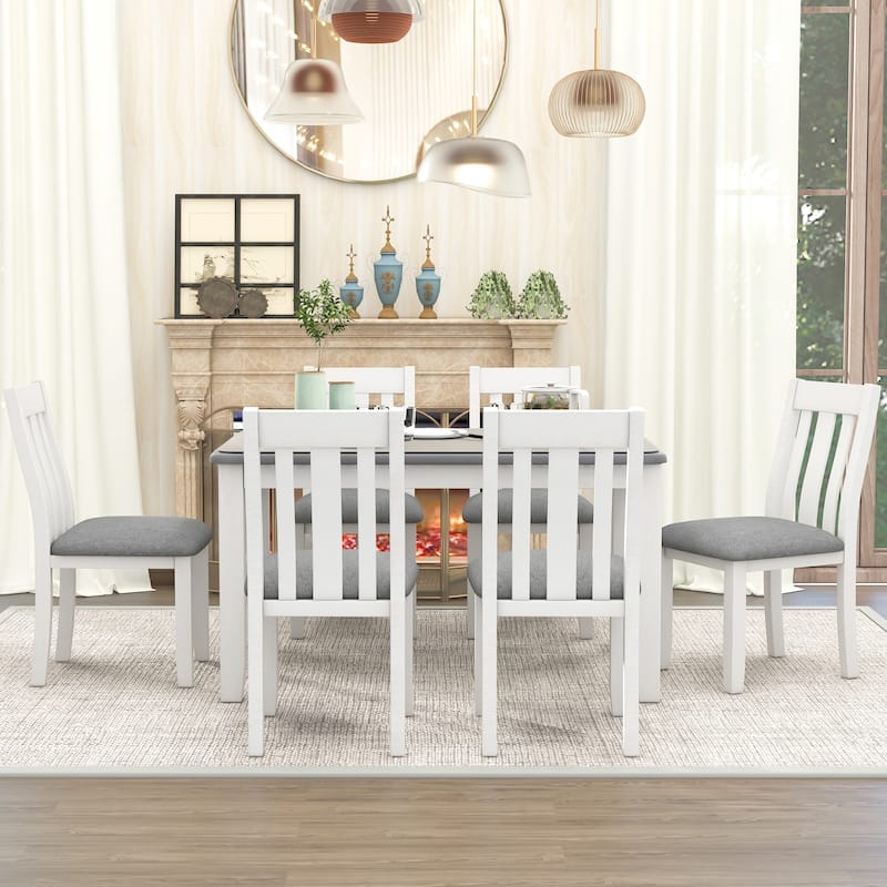 7-Piece Dining Table Set with Extendable Table and 6 Chairs
