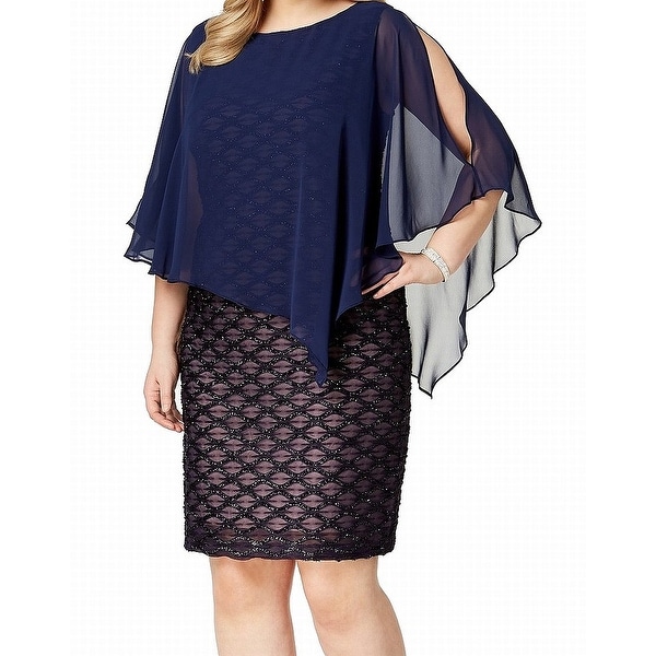 Connected Apparel Blue Womens Size 20W Plus Shimmer Sheath Dress