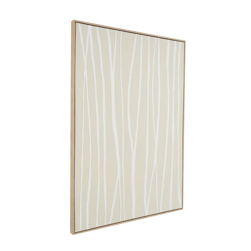 Beige Wooden Vertical Line Abstract Framed Wall Art with Brown Wooden Frame