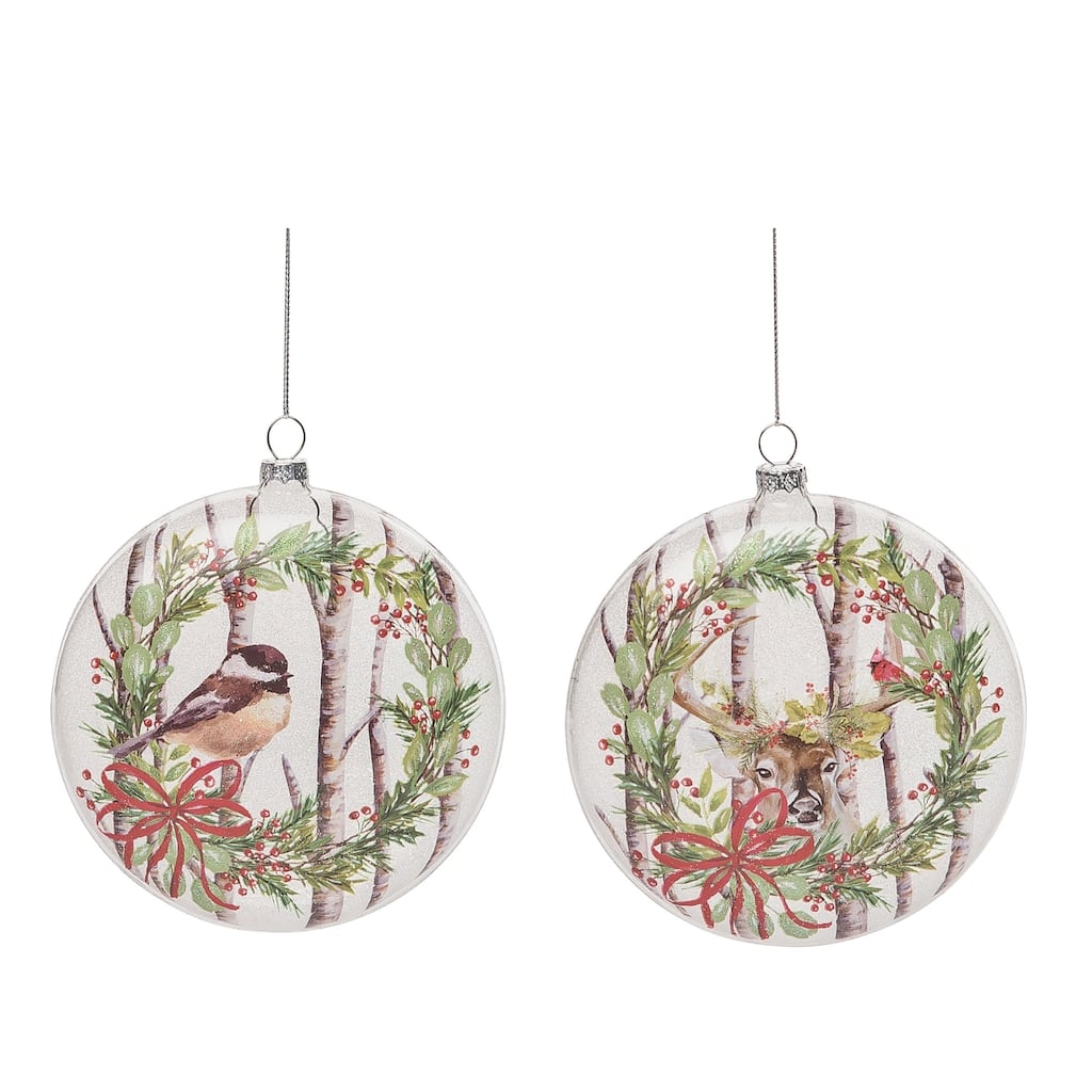 Transpac Glass 5.5 in. Multicolored Christmas Painted Birch Forest Ornament Set of 2