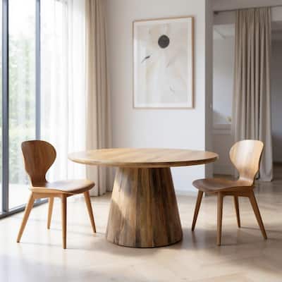 HomeRoots 54" Natural Solid Wood Pedestal Base Round Top Dining Table - 54.00 in. x 30.00 in. x 54.00 in.