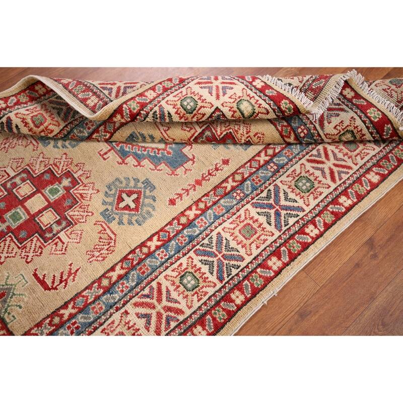 Oriental Kazak Foyer Rug Hand-Knotted Traditional Beige Wool Carpet - 3'4" x 4'7"