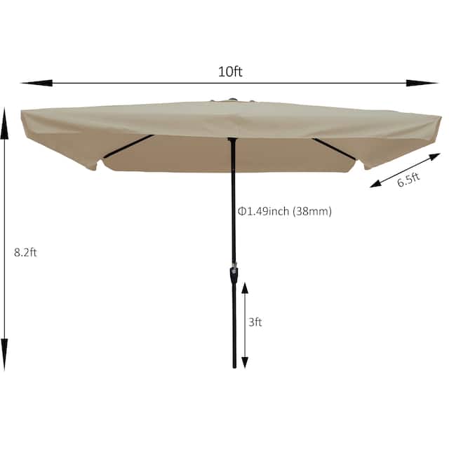 10FT x 6.5FT Outdoor Rectangular Patio Market Tilt Umbrella with Crank and Push Button