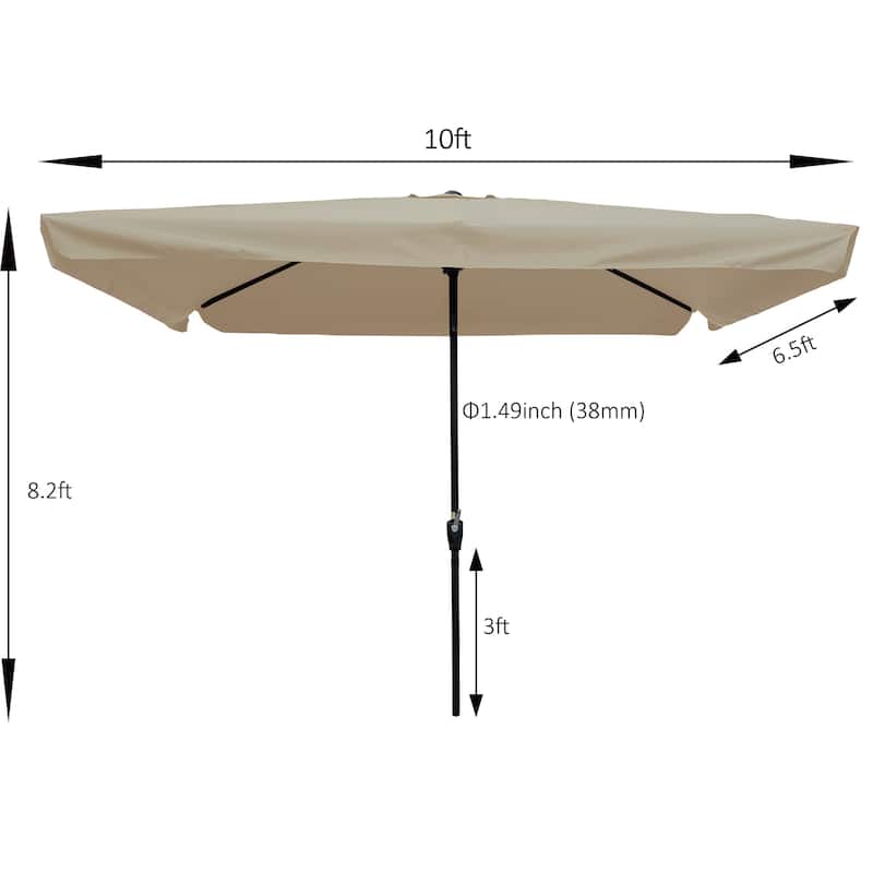 10x6.5ft Rectangular Patio Umbrella Outdoor Market Umbrellas with Crank and Push Button Tilt for Garden