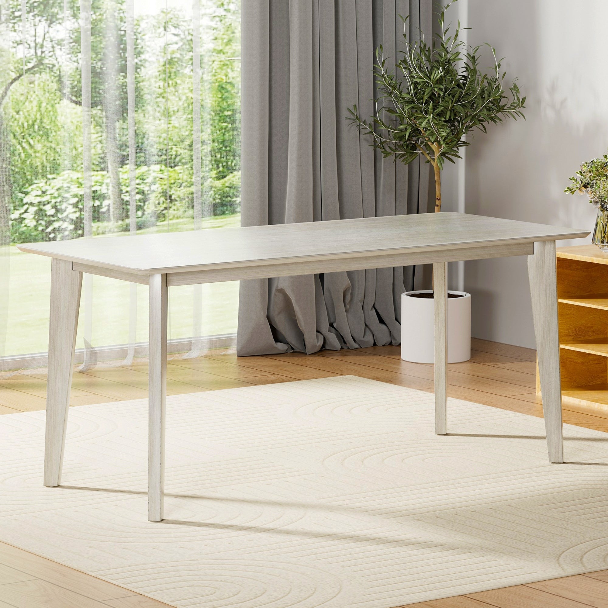 VECELO Solid Wood Dining Table Rectangular Kitchen Table with Wooden Legs Gray Country Style Dining Table