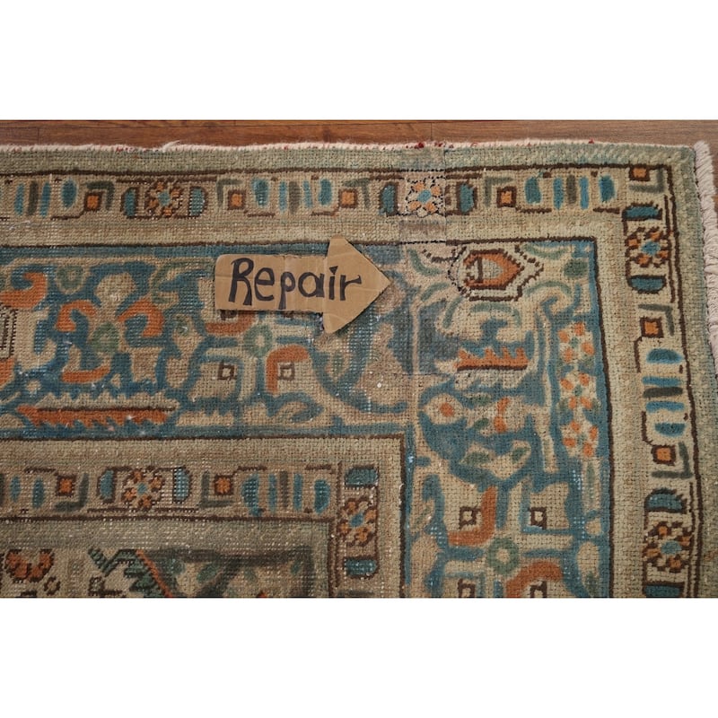 Blue Distressed Tabriz Vintage Persian Rug Hand-Knotted Wool Carpet - 8'1" x 11'2"