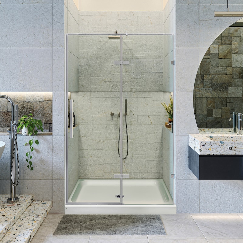 Fine Fixtures Hinged Clear Frameless Glass Shower Door Enclosure