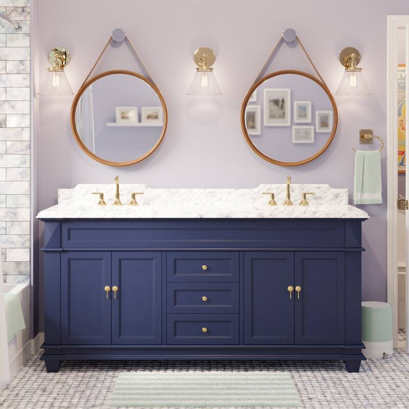KitchenBathCollection Elizabeth 72" Double Bathroom Vanity with Carrara Marble Top - Royal Blue