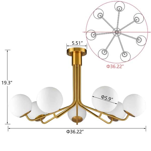 dimension image slide 1 of 2, Tanaro Mid-Century Modern Gold Semi Flush Mount Globe Ceiling Light 5 & 7 Lights - Brass
