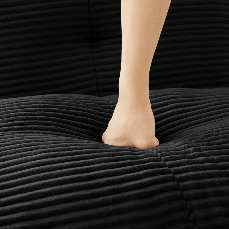 Roomfitters No Assembly Modular Sofa, 117 Inch Corduroy 3-Seater with Piping, Black