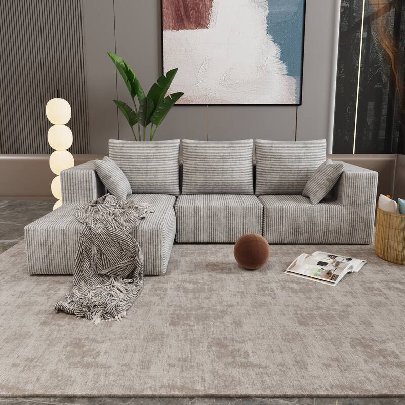 Gray Corner Combination Sofa, Fabric & Foam, 107x39x26 inches, 152 lbs