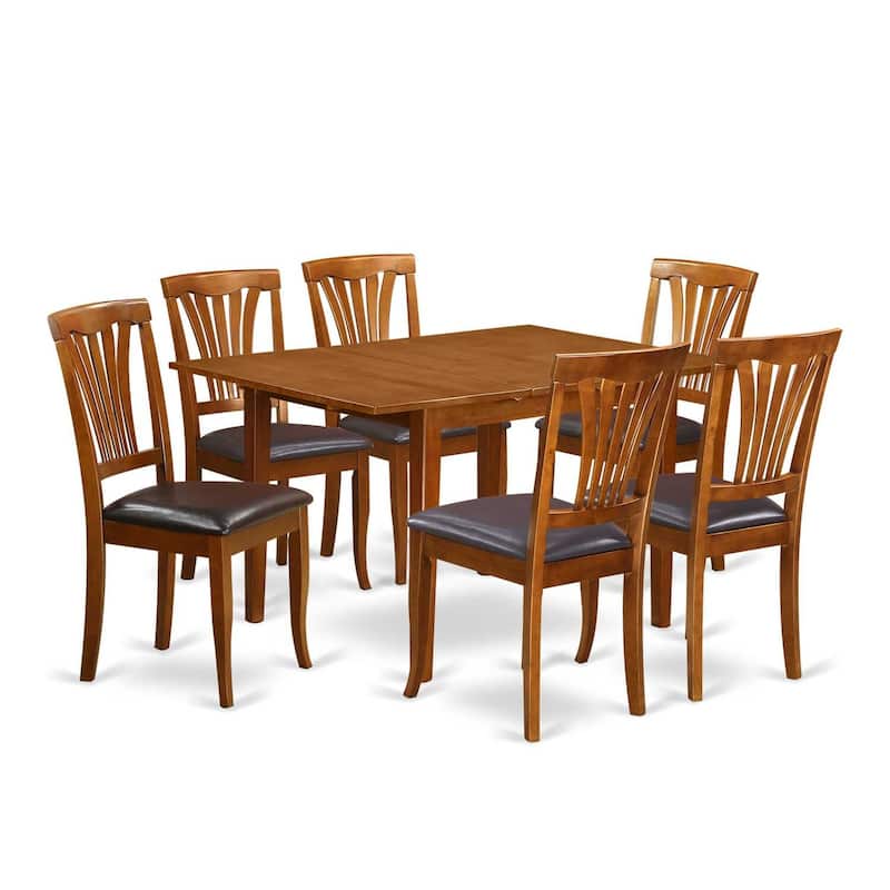 Modern Dining Set - 7 Piece Kitchen Table with Chairs - 36x54 Inch Rectangle Table & Faux Leather Seats