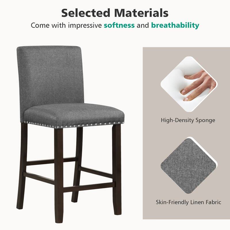 Gymax Set of 4 Bar Stools Linen Fabric Counter Height Chairs for