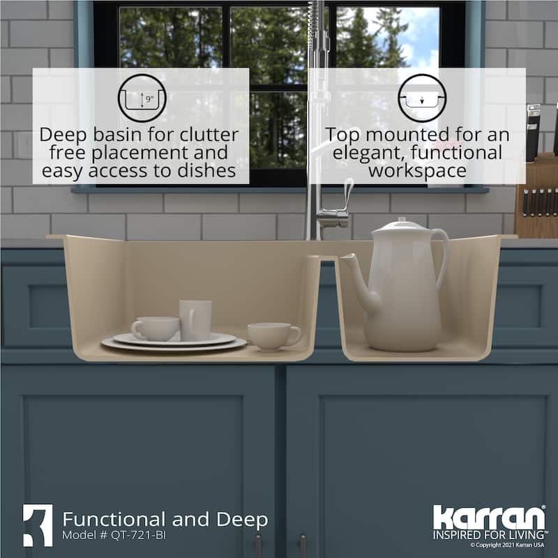 Karran Drop-In Quartz 60/40 Double Bowl Kitchen Sink