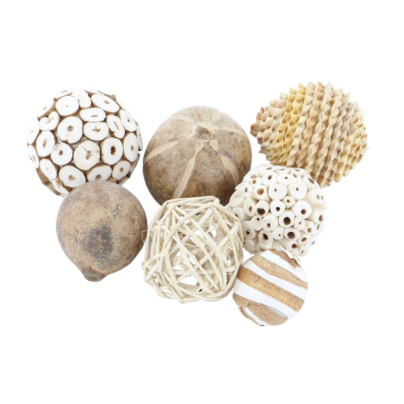 Dried Plant Handmade Orbs & Vase Filler with Varying Designs - Set of 2 Brown - Roche River Decor - 6"W x 7"L x 11"H