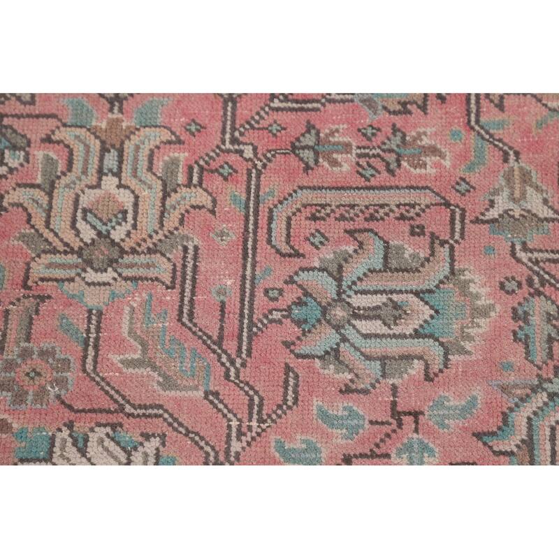 Pink Geometric Tabriz Persian Vintage Rug Hand-Knotted Wool Carpet - 9'6"x 12'4"
