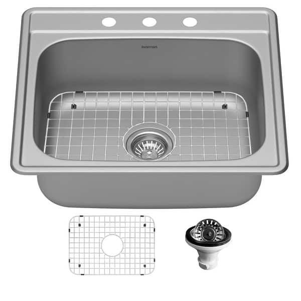 slide 2 of 6, Karran 25" Top Mount 18-Gauge Stainless Steel Single Bowl Kitchen Sink Kit