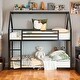 preview thumbnail 3 of 7, Twin over Twin House Shape Bunk Bed with Protective Fence, Metal Kids Bed Frame with Built-in Ladder, Black