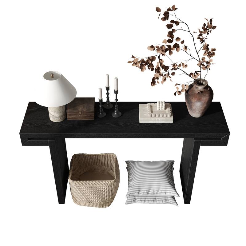 60inches Rustic Farmhouse Console Table , Distressed Wood Finish Entryway Sofa Side Table for Living Room, Hallway, Black