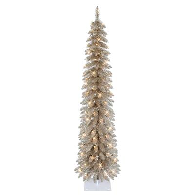 Puleo International 6' Pre-Lit Artificial Alpine Rose Gold Pencil Tree