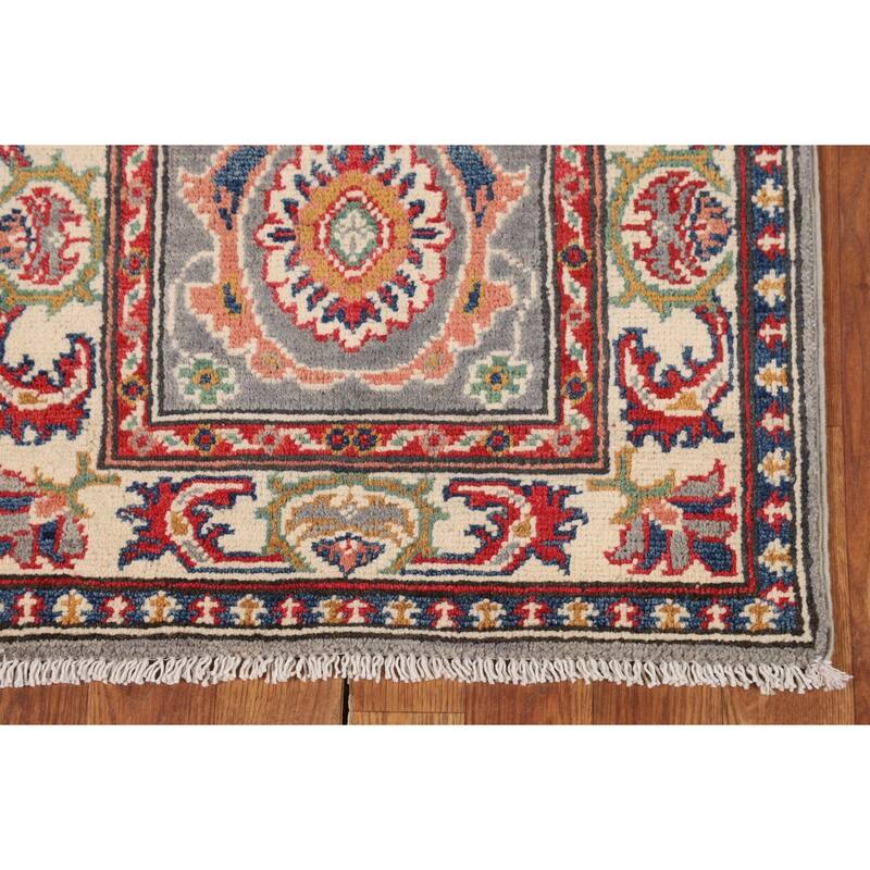 Traditional Kazak Runner Rug Hand-Knotted Grey Wool Carpet - 2'1" x 5'10"