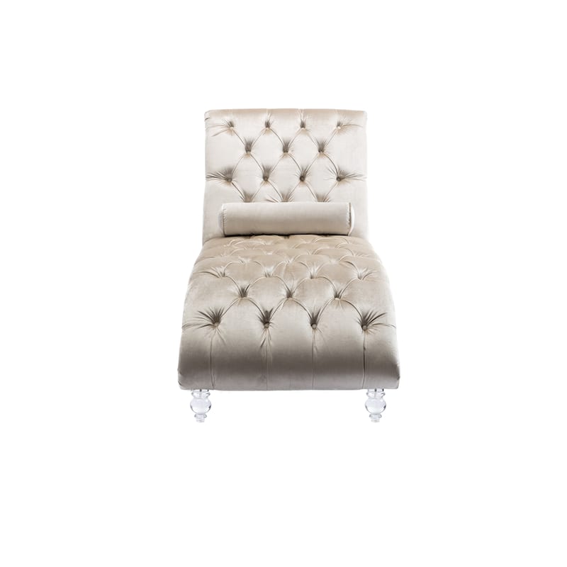 Beige 63.98" Buttons Tufted Chaise Lounge Chair with Pillow