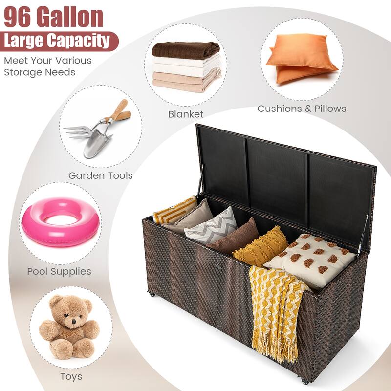 Gymax 2-in-1 PE Wicker Outdoor Storage Box Furniture Deck Box Garden