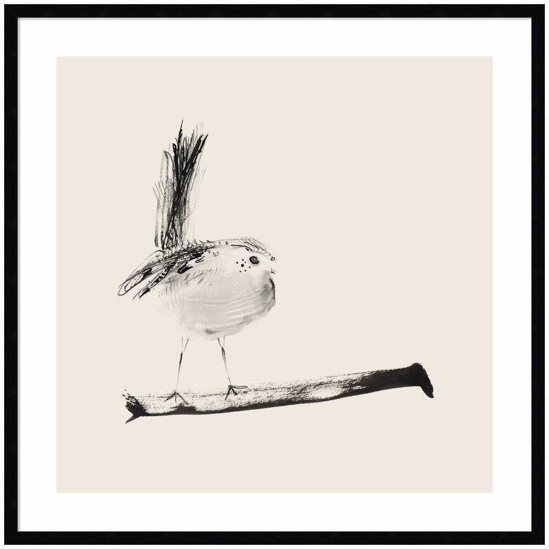 Kate and Laurel Sketched Bird On Branch by Danushka Abeygoda Framed Wall Art Print - 33 x 33 - Black