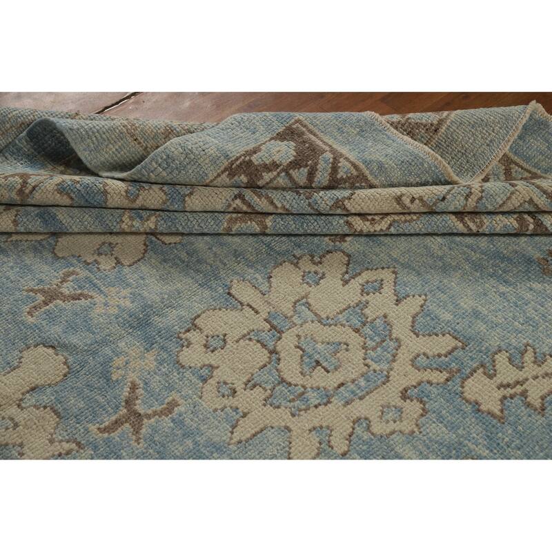 Hand Knotted Oriental 100% Wool Carpet Transitional All-Over Navy Blue & Blues Oushak Area Rug - 11' 2'' X 8' 2''
