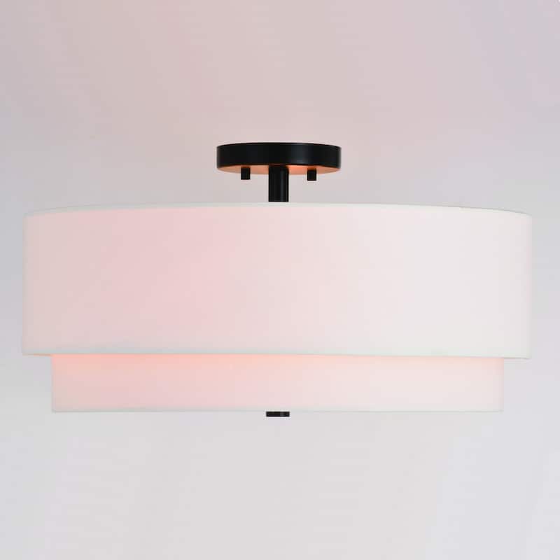 Burnaby White Linen Semi-flush Drum Ceiling Light