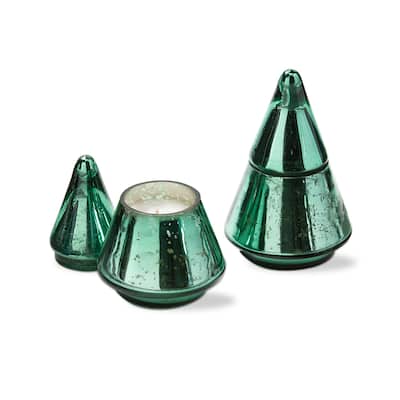 Mercury Glass Green Christmas Tree Scented Soy Wax Blend Candle with Lid, 3.0L x 3.0W X5.0H inches, Burn Time 25 Hours