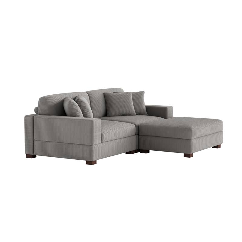 Ella 82" W/ 118" W Corduroy Modular Sectional Sofa with Ottoman