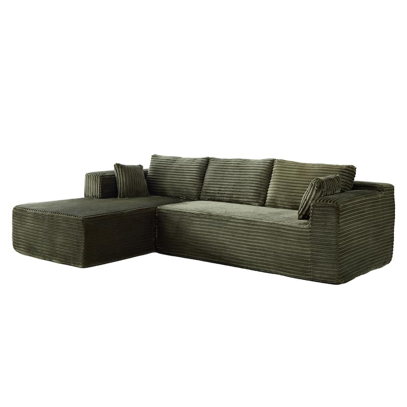 Modular L Shaped Sectional Sofa with Chaise Lounge, Corduroy Upholstered Boneless Sleeper Sofa, Compression Sofa with Deep Seat