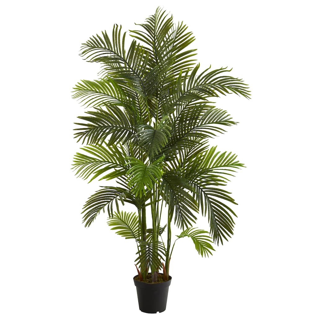 6Ft Artificial Palm Tree Indoor Outdoor Decor - Realistic Tropical Tree with Planter - Green - 61 Inches and Over