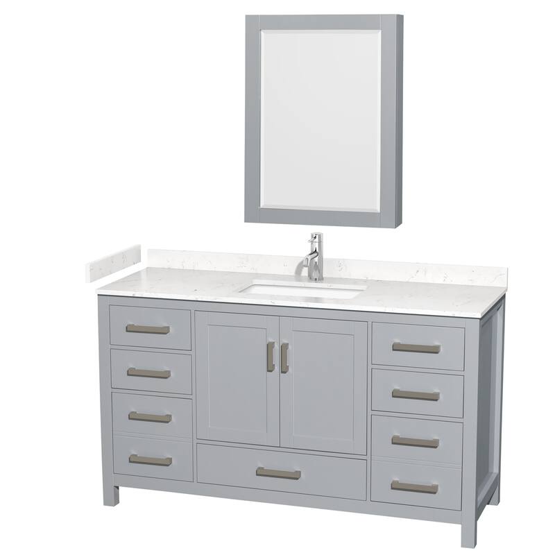 Wyndham Collection Sheffield 60" Single Bathroom Vanity, Carrara - Gray / Carrara Cultured Marble Top / Brushed