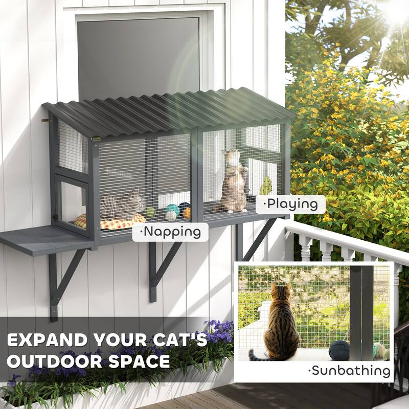 PawHut Cat Catio, Outdoor Cat Enclosure Window Perch for Multiple Kittens with Jumping Platform